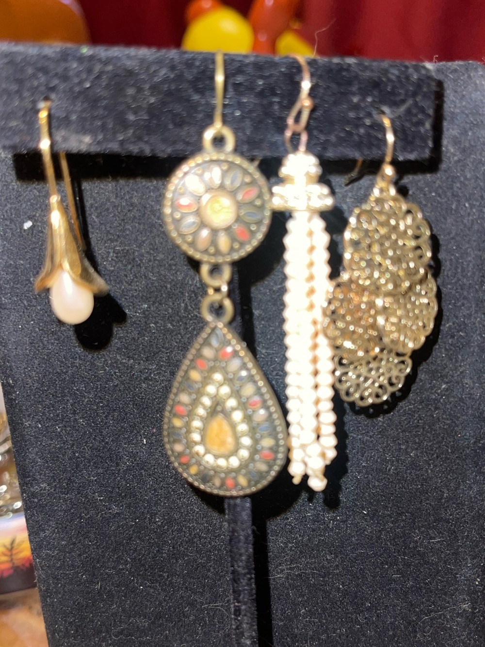Boho Teardrop Dangle Earrings - Gold and Multicolor